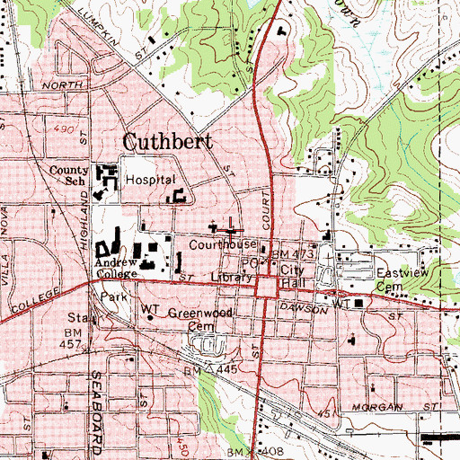 Topographic Map of Cuthbert United Methodist Church, GA