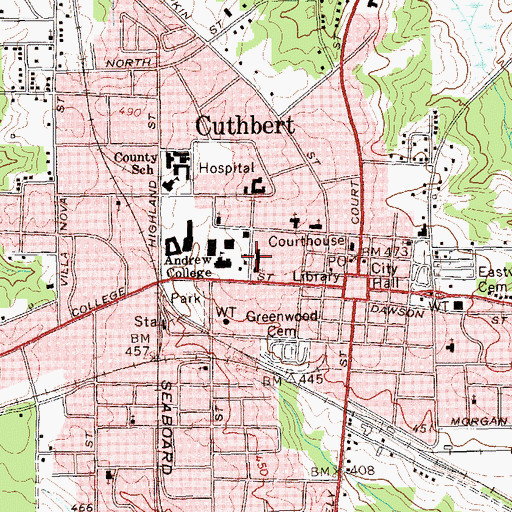 Topographic Map of First Baptist Church of Cuthbert, GA