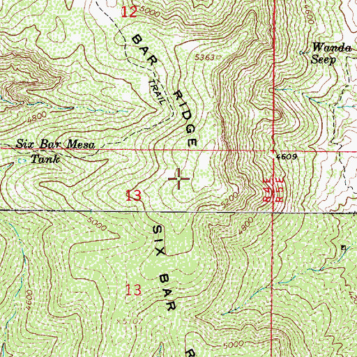 Topographic Map of Six Bar Ridge, AZ
