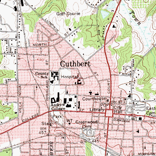 Topographic Map of Southwest Georgia Regional Medical Center, GA