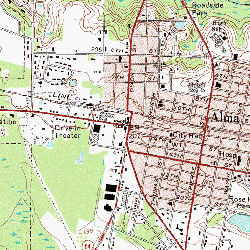 Topographic Map of Bacon County Courthouse, GA