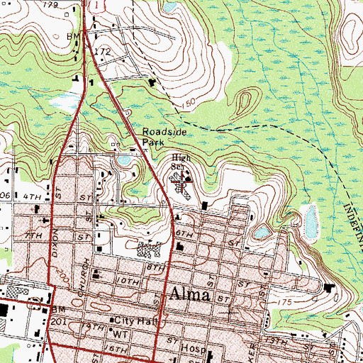Topographic Map of Bacon County High School, GA