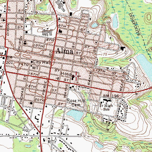 Topographic Map of Bacon County Hospital, GA