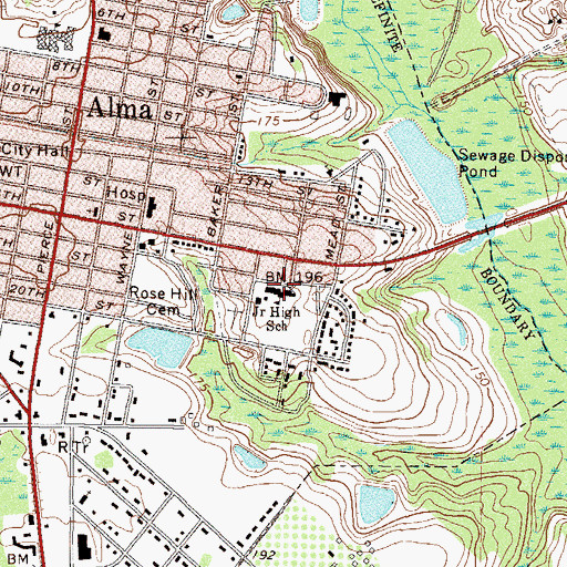 Topographic Map of Bacon County Middle School, GA