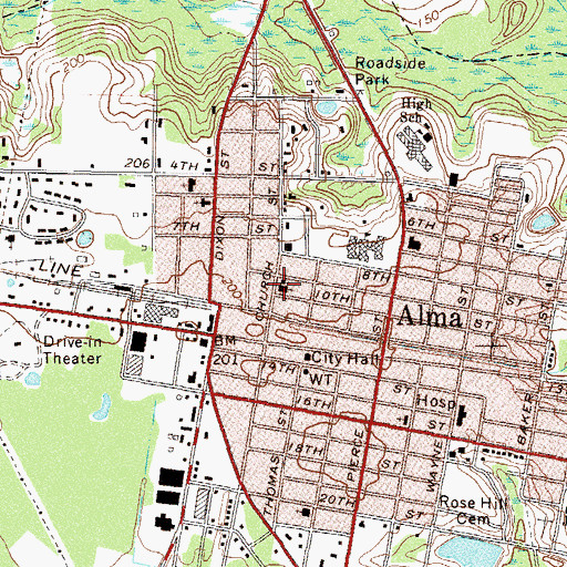Topographic Map of First Baptist Church of Alma, GA