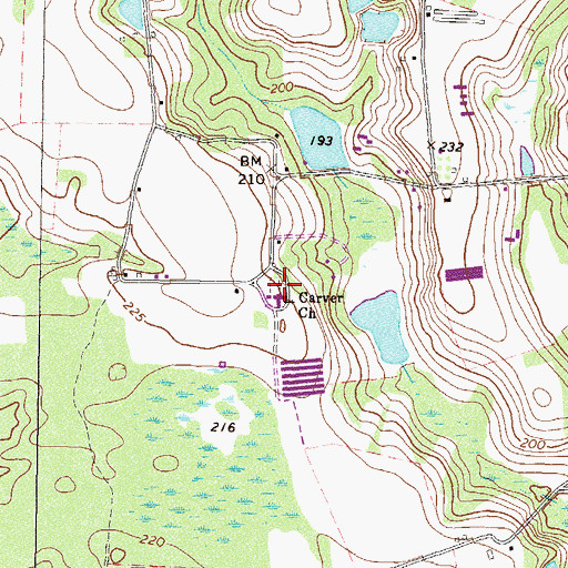 Topographic Map of Carver Cemetery, GA