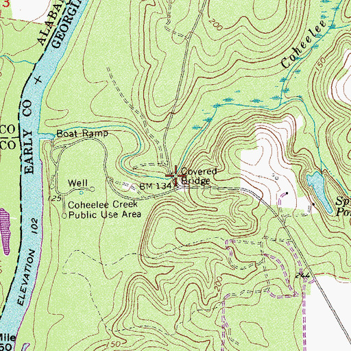 Topographic Map of Coheelee Creek Covered Bridge, GA