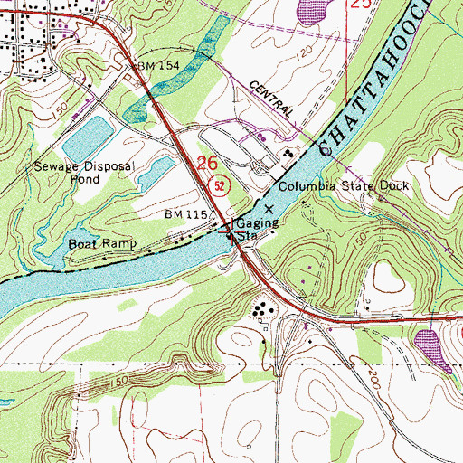 Topographic Map of Columbia Bridge, GA