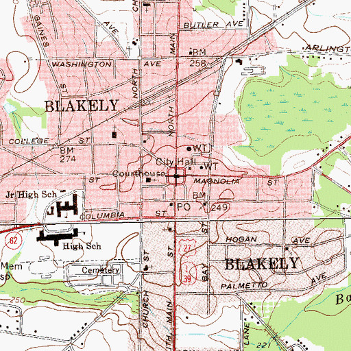 Topographic Map of Early County Courthouse, GA