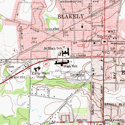 Topographic Map of Early County High School, GA