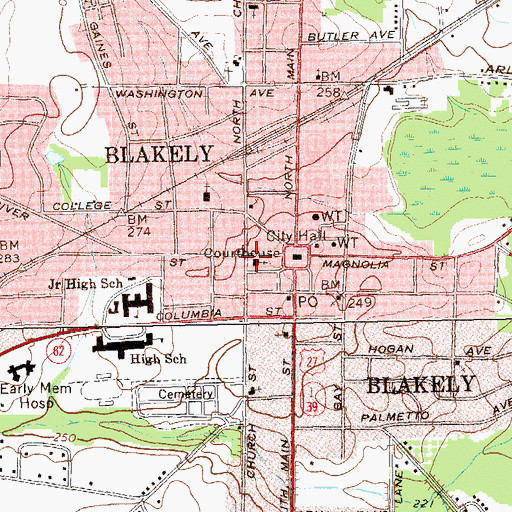 Topographic Map of First Baptist Church, GA