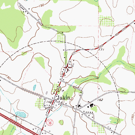 Topographic Map of Jakin United Methodist Church, GA