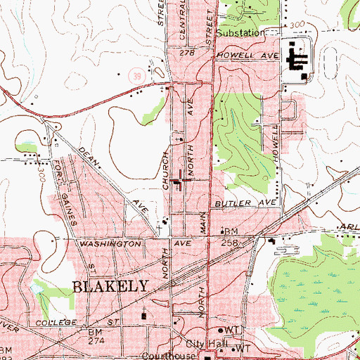 Topographic Map of Mount Olive Baptist Church, GA