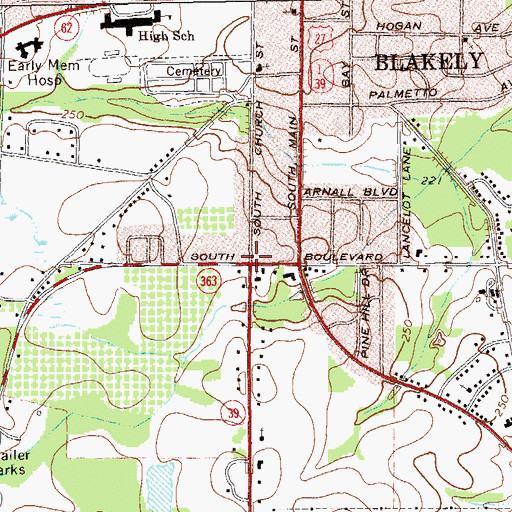 Topographic Map of Southside Baptist Church, GA