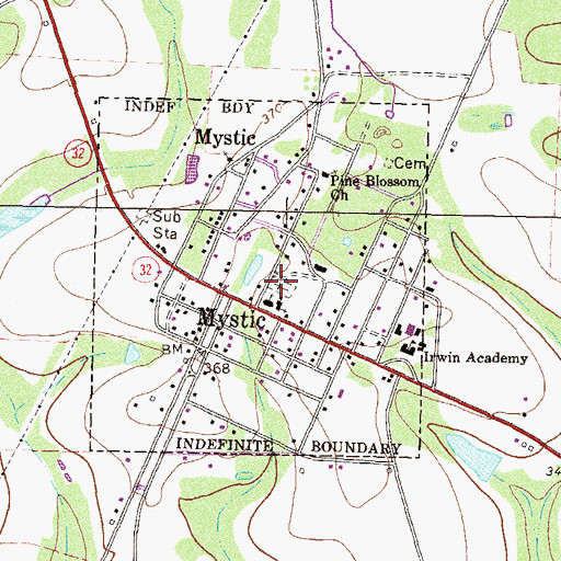 Topographic Map of Mystic Cemetery, GA