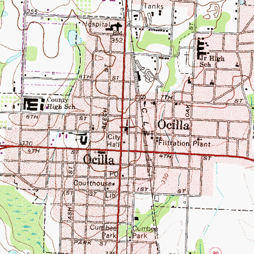 Topographic Map of Ocilla Baptist Church, GA