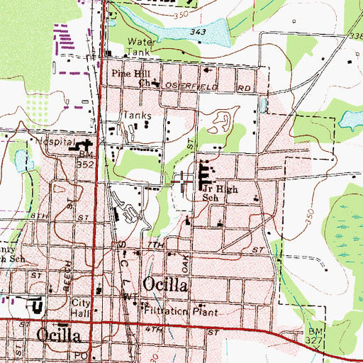 Topographic Map of Ocilla City Cemetery, GA