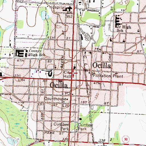 Topographic Map of Ocilla City Hall, GA