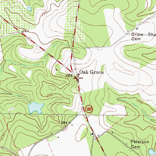 Topographic Map of Oak Grove Baptist Church, GA