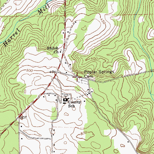 Topographic Map of Poplar Springs Primitive Baptist Church (historical), GA
