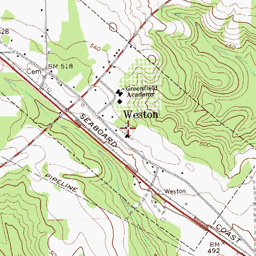 Topographic Map of Weston Cemetery, GA