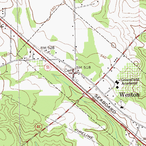 Topographic Map of Weston Cemetery, GA