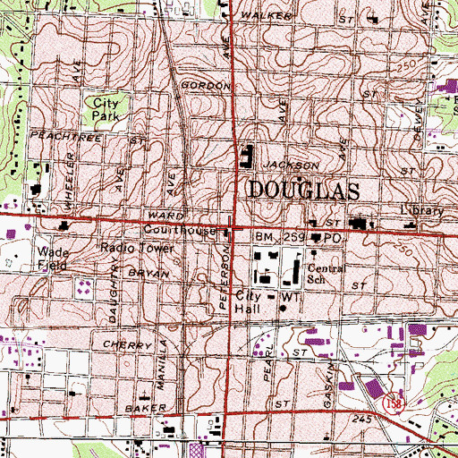 Topographic Map of Coffee County Courthouse, GA