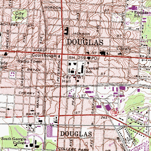 Topographic Map of Douglas City Hall, GA