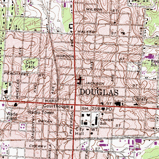 Topographic Map of First United Methodist Church, GA