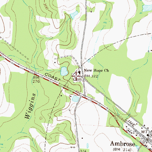 Topographic Map of New Hope Cemetery, GA