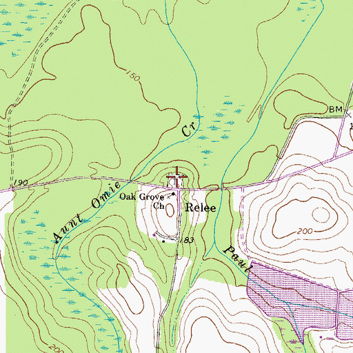 Topographic Map of Oak Grove Cemetery, GA