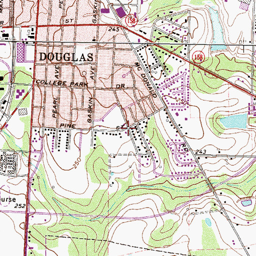 Topographic Map of Pine Street Church of God, GA