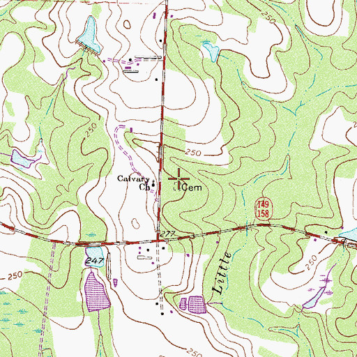 Topographic Map of Purvis Cemetery, GA