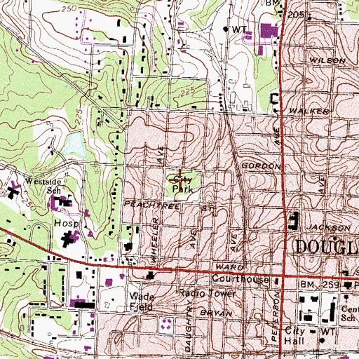 Topographic Map of Wheeler Park, GA