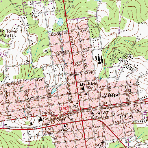 Topographic Map of Lyons City Hall, GA