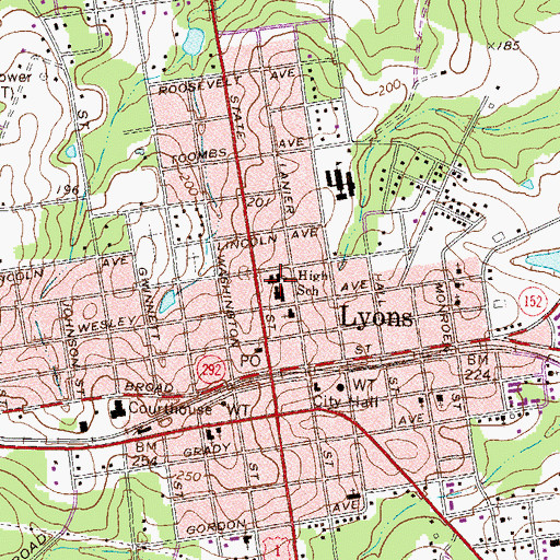 Topographic Map of Lyons Junior High School, GA
