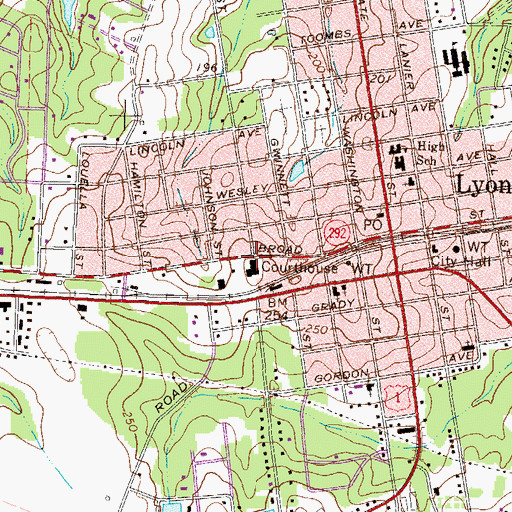 Topographic Map of Toombs County Courthouse, GA