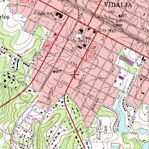 Topographic Map of Vidalia-Toombs County Library, GA