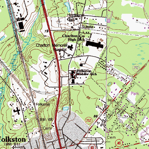 Topographic Map of Folkston Middle School, GA