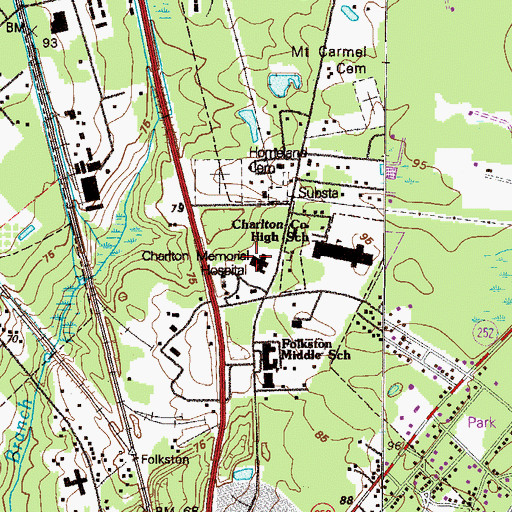 Topographic Map of Charlton Memorial Hospital, GA