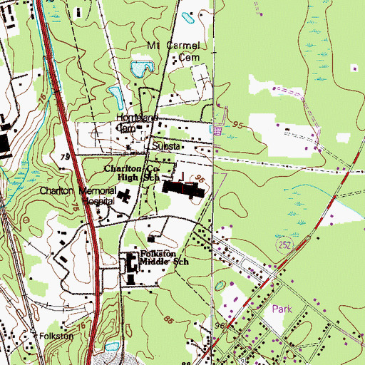 Topographic Map of Charlton County High School, GA