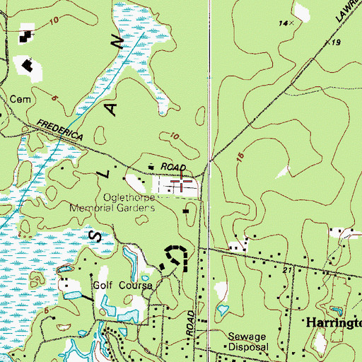 Topographic Map of Oglethorpe Memorial Gardens, GA