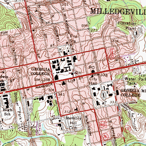 Topographic Map of Baldwin County Courthouse, GA