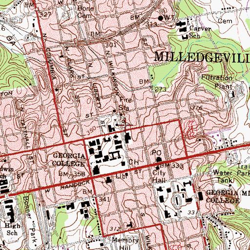 Topographic Map of Baldwin County Jail, GA