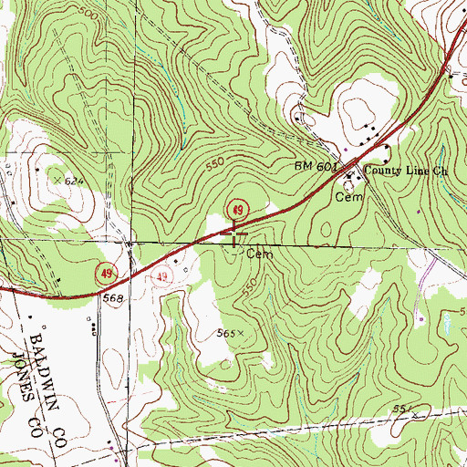 Topographic Map of David Hill Cemetery, GA