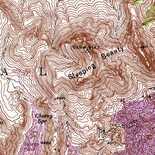 Topographic Map of Sleeping Beauty Peak, AZ