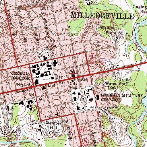 Topographic Map of Milledgeville Post Office, GA