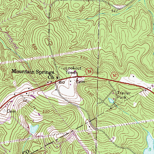 Topographic Map of Mountain Springs Cemetery, GA