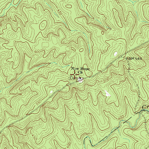 Topographic Map of New Hope Cemetery, GA