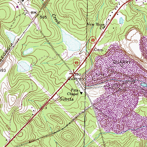 Topographic Map of Pitts, GA
